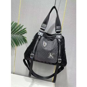 Shimmering Shoulder Bag with "K" Detail in Black