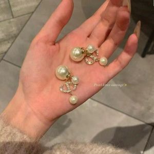 Crystal Monogram Double Pearl Earrings