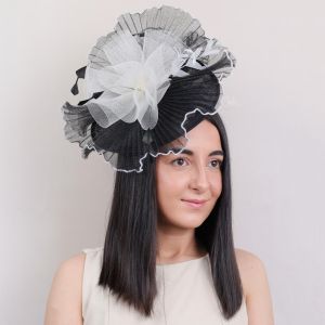 Two-Tone Pleated Mesh Fascinator with Quill Detail