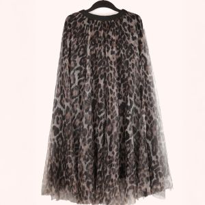 Shimmery Crystals Bold Cheetah Print Mesh Maxi Skirt