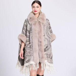 Luxurious Paisley Cape with Faux Fur Collar and Cuffs